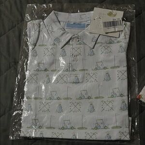 Trotters Blue and Green Button Down Golf Shirt